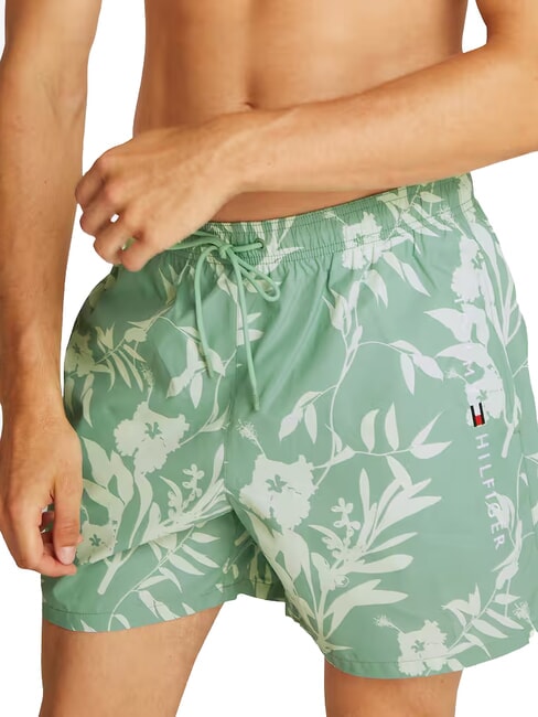 TH Costum de boxer cu model grilă de logo difuză verde aop - Costume de baie