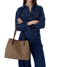 GUESS VICTTORIA 2 Geantă tip shopper de umăr, cu clutch logo latte / maro - Genți femei - 6