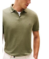 TOMMY HILFIGER TH Tricou polo din in cu m&acirc;necă scurtă verde de luptă - maiou Polo - 3
