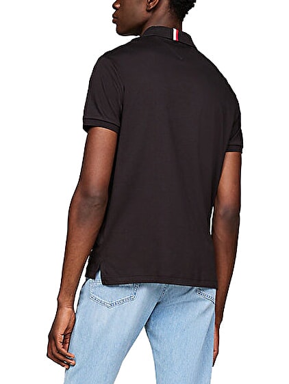 TH Tricou polo cu m&acirc;necă scurtă și panglică la guler negru - maiou Polo