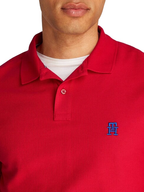 TH Tricou polo cu m&acirc;necă scurtă și broderie cu monogramă roșu mediu - maiou Polo