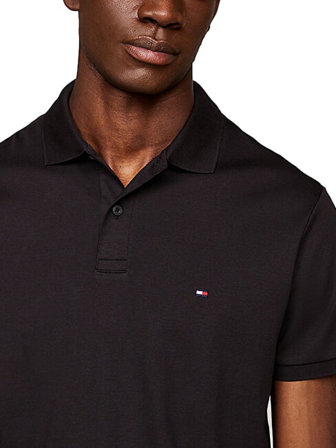 TH Tricou polo cu m&acirc;necă scurtă și panglică la guler negru - maiou Polo