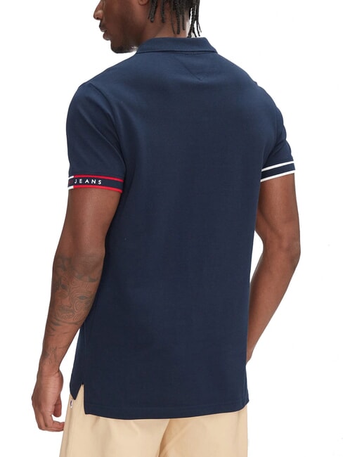 TH JEANS Tricou polo elastic cu m&acirc;necă scurtă și logo bleumarin noapte &icirc;ntunecată - maiou Polo