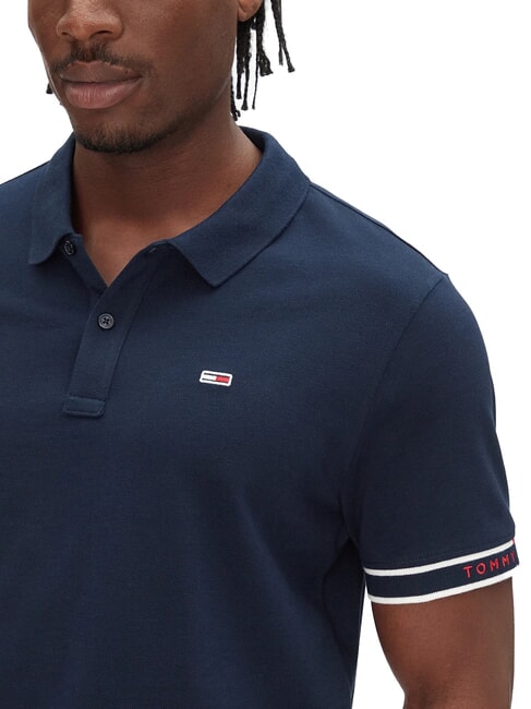 TH JEANS Tricou polo elastic cu m&acirc;necă scurtă și logo bleumarin noapte &icirc;ntunecată - maiou Polo