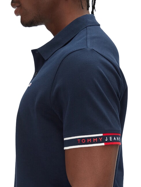 TH JEANS Tricou polo elastic cu m&acirc;necă scurtă și logo bleumarin noapte &icirc;ntunecată - maiou Polo