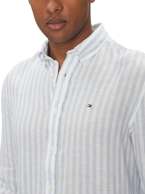 TH Cămașă din in cu dungi, croială regulată dungă bretonă albă bleumarin &icirc;nchis noapte &icirc;ntunecată - Cămăși pentru bărbați