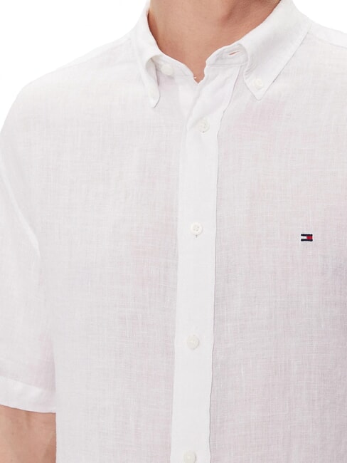 TH Cămașă din in cu m&acirc;necă scurtă, croială regulată alb optic - Cămăși pentru bărbați