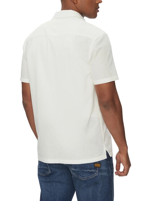 TH JEANS Cămașă cu m&acirc;necă scurtă din in și bumbac ecru - Cămăși pentru bărbați