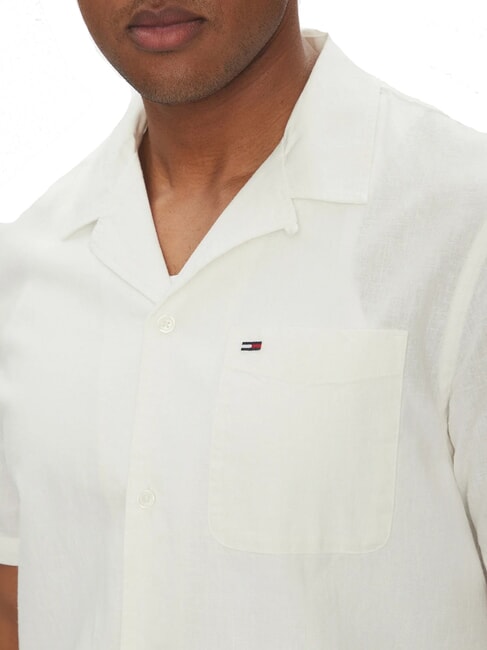 TH JEANS Cămașă cu m&acirc;necă scurtă din in și bumbac ecru - Cămăși pentru bărbați