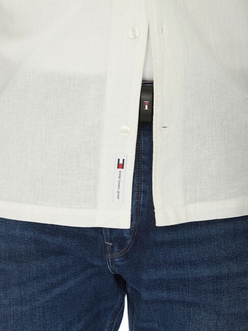 TH JEANS Cămașă cu m&acirc;necă scurtă din in și bumbac ecru - Cămăși pentru bărbați