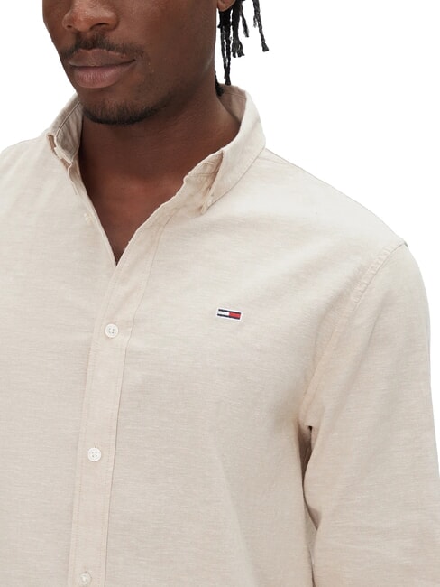 TH JEANS Cămașă cu m&acirc;necă lungă din amestec de in bronz relicvă - Cămăși pentru bărbați