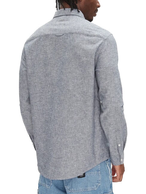 TH JEANS Cămașă cu m&acirc;necă lungă din amestec de in bleumarin noapte &icirc;ntunecată - Cămăși pentru bărbați