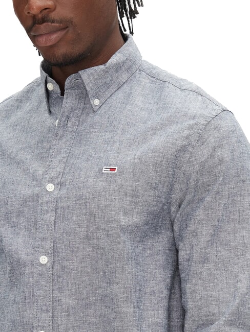 TH JEANS Cămașă cu m&acirc;necă lungă din amestec de in bleumarin noapte &icirc;ntunecată - Cămăși pentru bărbați