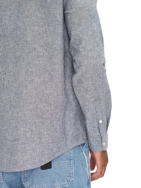 TH JEANS Cămașă cu m&acirc;necă lungă din amestec de in bleumarin noapte &icirc;ntunecată - Cămăși pentru bărbați