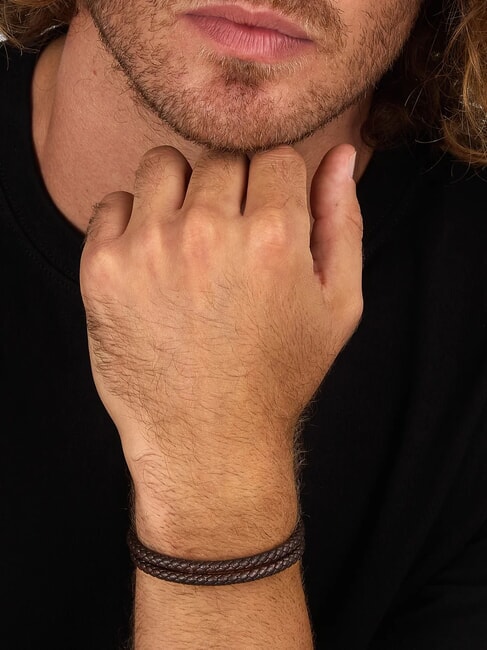 BANDY Brățară bărbătească din piele &icirc;mpletită maro - Brățări pentru bărbați