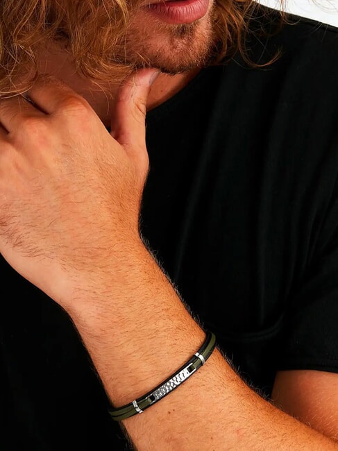 BANDY Brățară bărbătească din piele și oțel verde - Brățări pentru bărbați