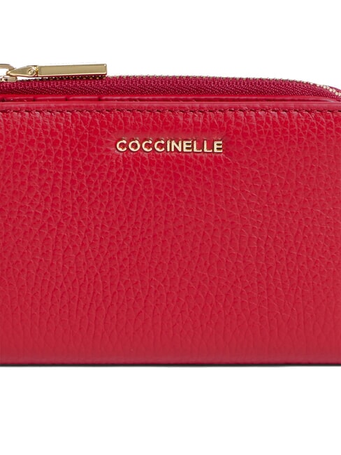 METALLIC SOFT Portofel mic din piele stacojiu - Portofele femei