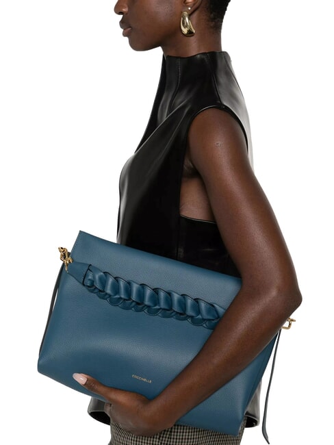 BOHEME GRANA DOUBLE Geanta de mana, cu bareta de umar, din piele albastru &icirc;nchis/nisipiu - Genți femei