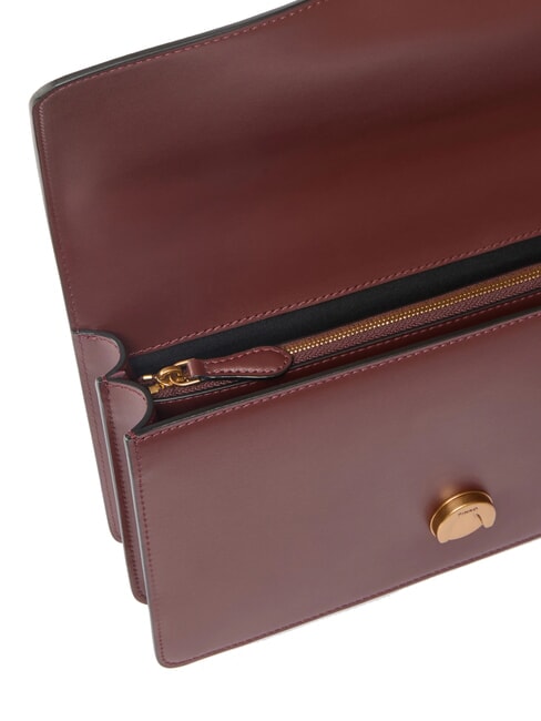 LOVE ONE CLASSIC Geantă de umăr din piele cu clapă vin de burgundă - aur antic - Genți femei