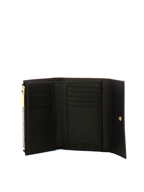 METALLIC SOFT Portofel mediu din piele ciocănită negru - Portofele femei