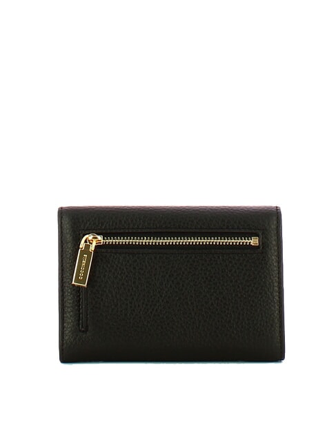 METALLIC SOFT Portofel mediu din piele ciocănită negru - Portofele femei