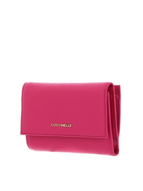 METALLIC SOFT Portofel dublu din piele ciocanita fucsia nou - Portofele femei