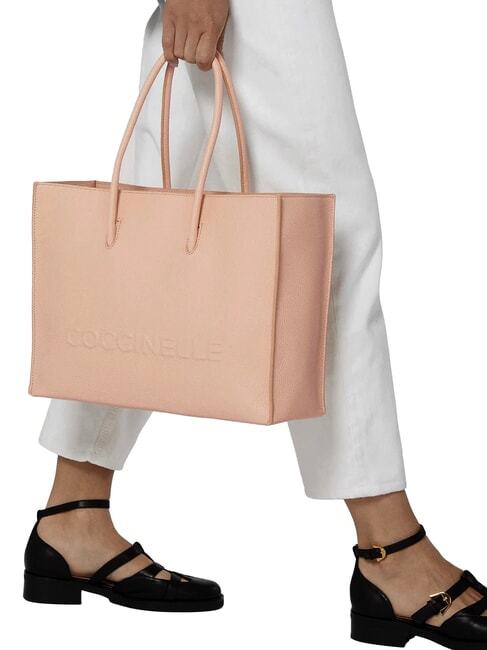 MYRTHA MAXI LOG Geantă de cumpărături din piele ciocănită rozete - Genți femei