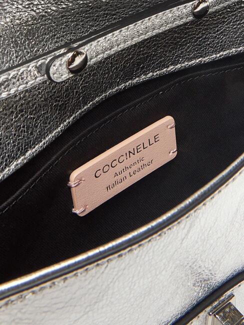 MAGIE 2NITE SMOOTH Geantă de m&acirc;nă din piele metalizată SILVER - Genți femei