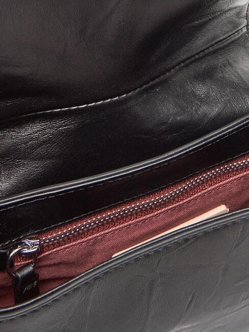 MAGIE WRINKLED Geantă de umăr din piele cu clapă negru - Genți femei