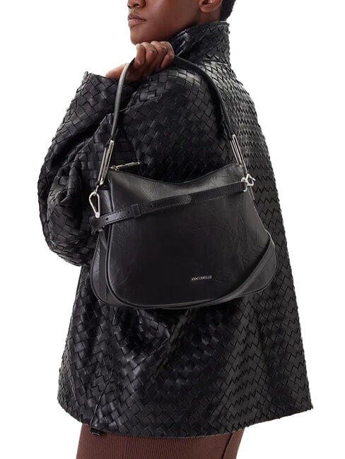 MAGIE WRINKLED Geantă de umăr din piele cu curea de umăr negru - Genți femei