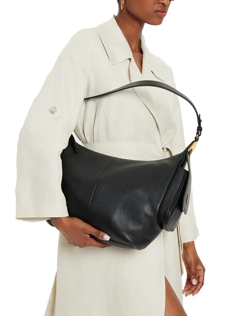 CAMPUS Geantă de umăr hobo din piele ciocănită negru - Genți femei