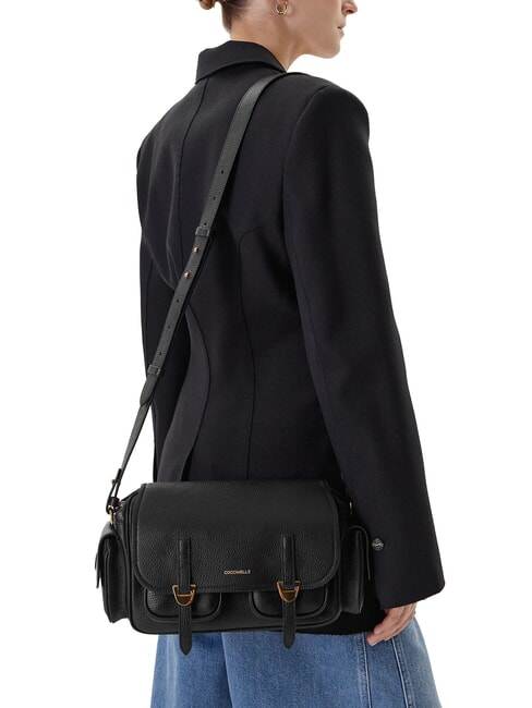 CAMPUS Geantă de umăr din piele ciocănită negru - Genți femei