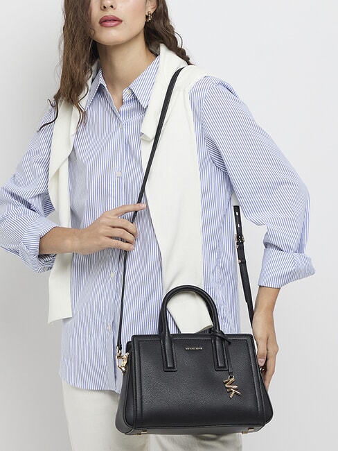 LAILA Geantă de m&acirc;nă din piele cu curea de umăr negru - Genți femei