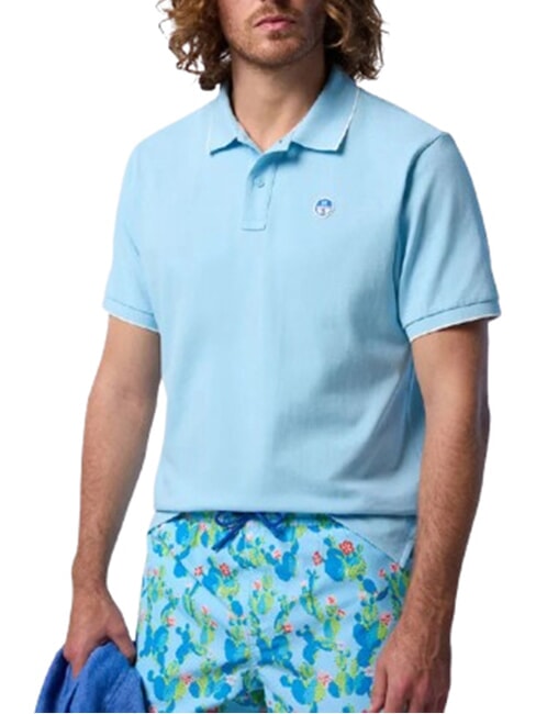 COLLAR STRIPED Tricou polo cu maneca scurta din bumbac albastru pal - maiou Polo