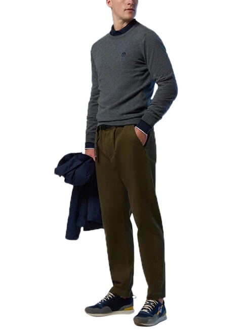 N|S Pulover cu guler rotund melange gri mediu - Pulovere pentru bărbați