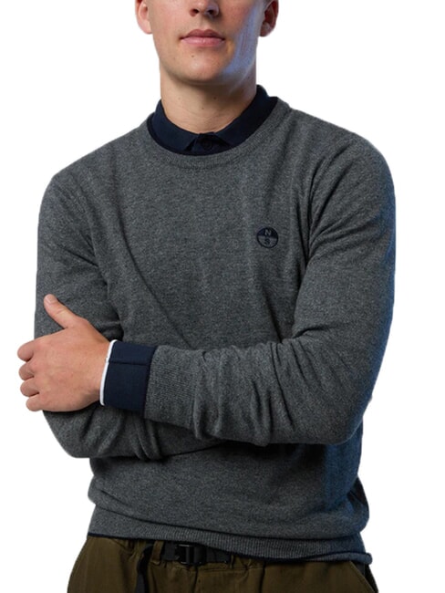 N|S Pulover cu guler rotund melange gri mediu - Pulovere pentru bărbați