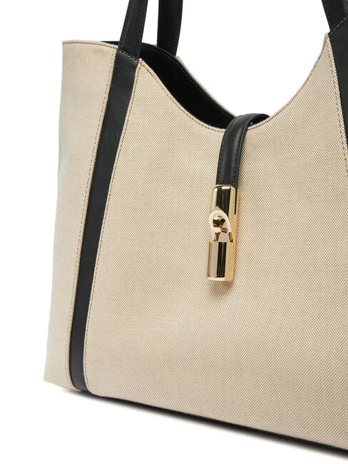 CAMPIONARIO - GOCCIA Geantă de umăr din p&acirc;nză natural + negru - Genți femei