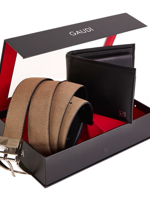 GIFT BOX Set curea și portofel negru/nisipiu - Curele