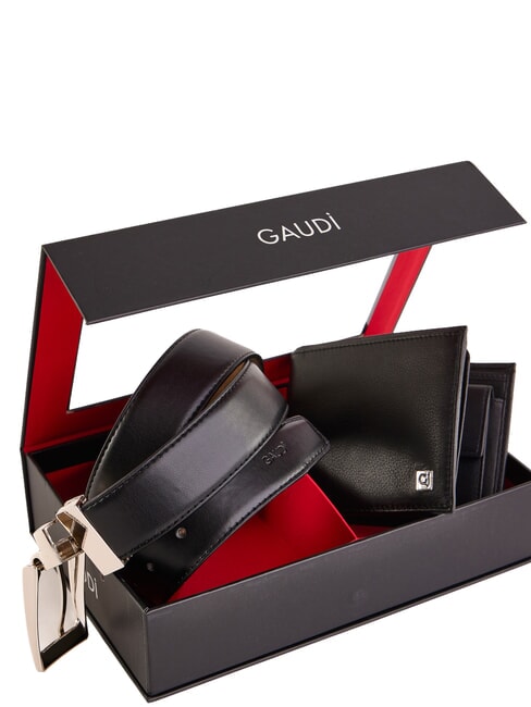 GIFT BOX Set curea și portofel negru/nisipiu - Curele