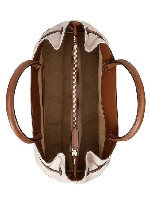 BLAIKE Geantă de m&acirc;nă, cu curea de umăr p&acirc;nză albă/maro deschis - Genți femei