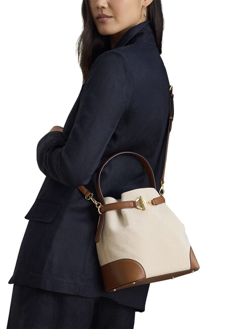 BLAIKE Geantă de m&acirc;nă, cu curea de umăr, geantă tip buzunar p&acirc;nză albă/maro deschis - Genți femei