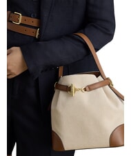 RALPH LAUREN BLAIKE Geantă de m&acirc;nă, cu curea de umăr, geantă tip buzunar p&acirc;nză albă/maro deschis - Genți femei - 3