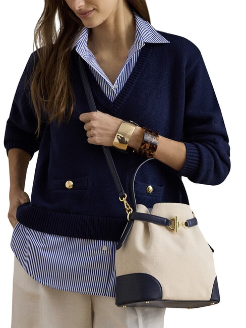 BLAIKE Geantă de m&acirc;nă, cu curea de umăr, geantă tip buzunar natural/p&acirc;nză/bleumarin - Genți femei