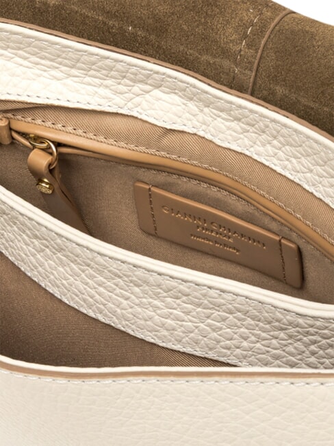 HELENA ROUND Geantă de m&acirc;nă, cu curea de umăr, din piele nisip - Genți femei