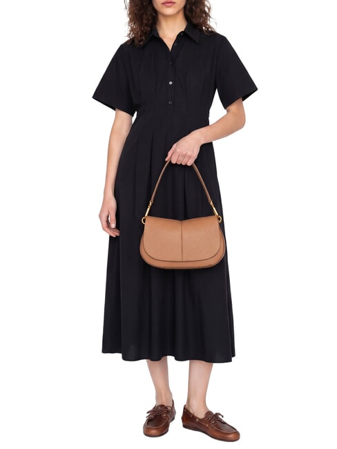 HELENA ROUND Geantă de m&acirc;nă, cu curea de umăr, din piele lut - Genți femei