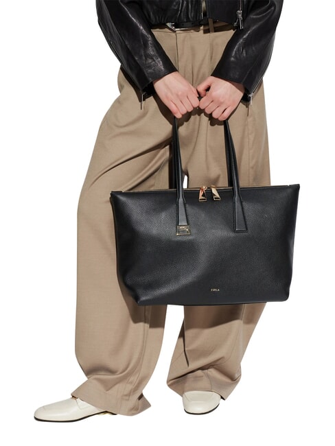 OLIVIA Geantă de cumpărături din piele de umăr negru - Genți femei