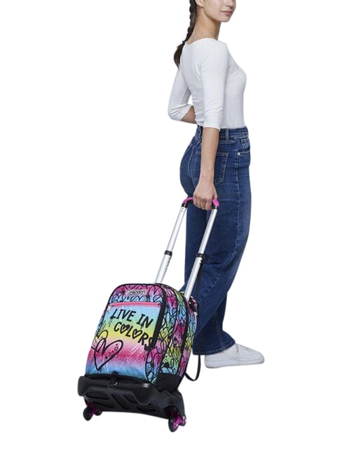 COLOUR EXPRESSION Rucsac tip troler cu 3 roți, detașabil ROSU RODAMINĂ - Rucsacuri cu role