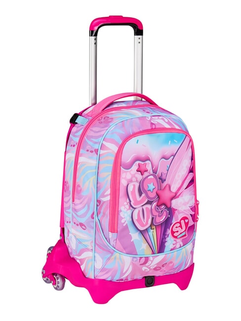 PLUSHY RABBIT Rucsac tip troler cu 3 roți, detașabil păpușă roz - Rucsacuri cu role