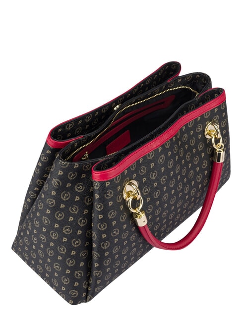 HERITAGE  Geantă de m&acirc;nă cu curea de umăr lac negru - Genți femei