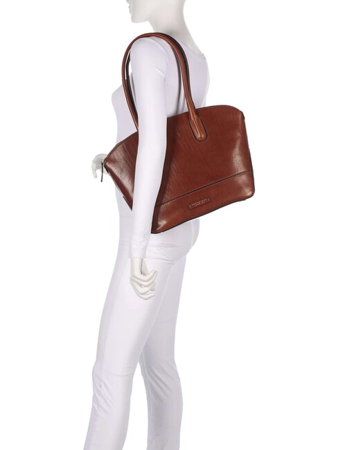 IOLANDA Geantă de cumpărături din piele de umăr BROWN - Genți femei